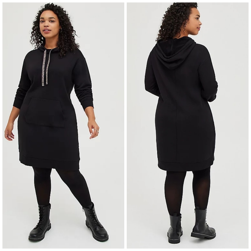 TORRID MINI FRENCH TERRY HOODIE DRESS BLACK 00X